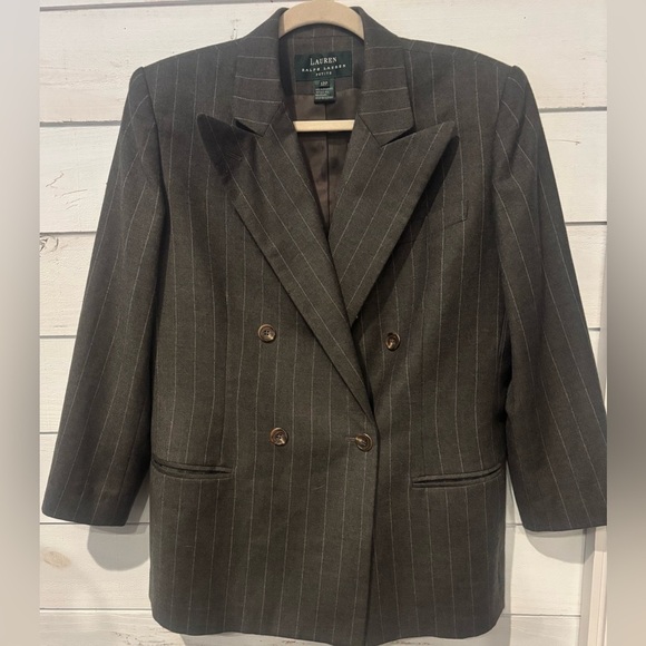 Lauren Ralph Lauren Gray Pinstriped Wool Blazer in size 12 P - Picture 1 of 12